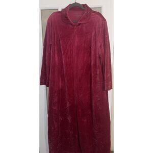 Norm Thompson Jumper Dress Robe 2X Zip Front Pockets Red Full Zip